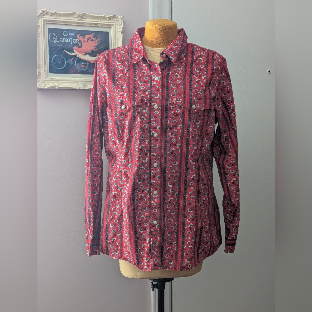 Wrangler Retro Red Floral Women's Blouse Long Sleeves size XL